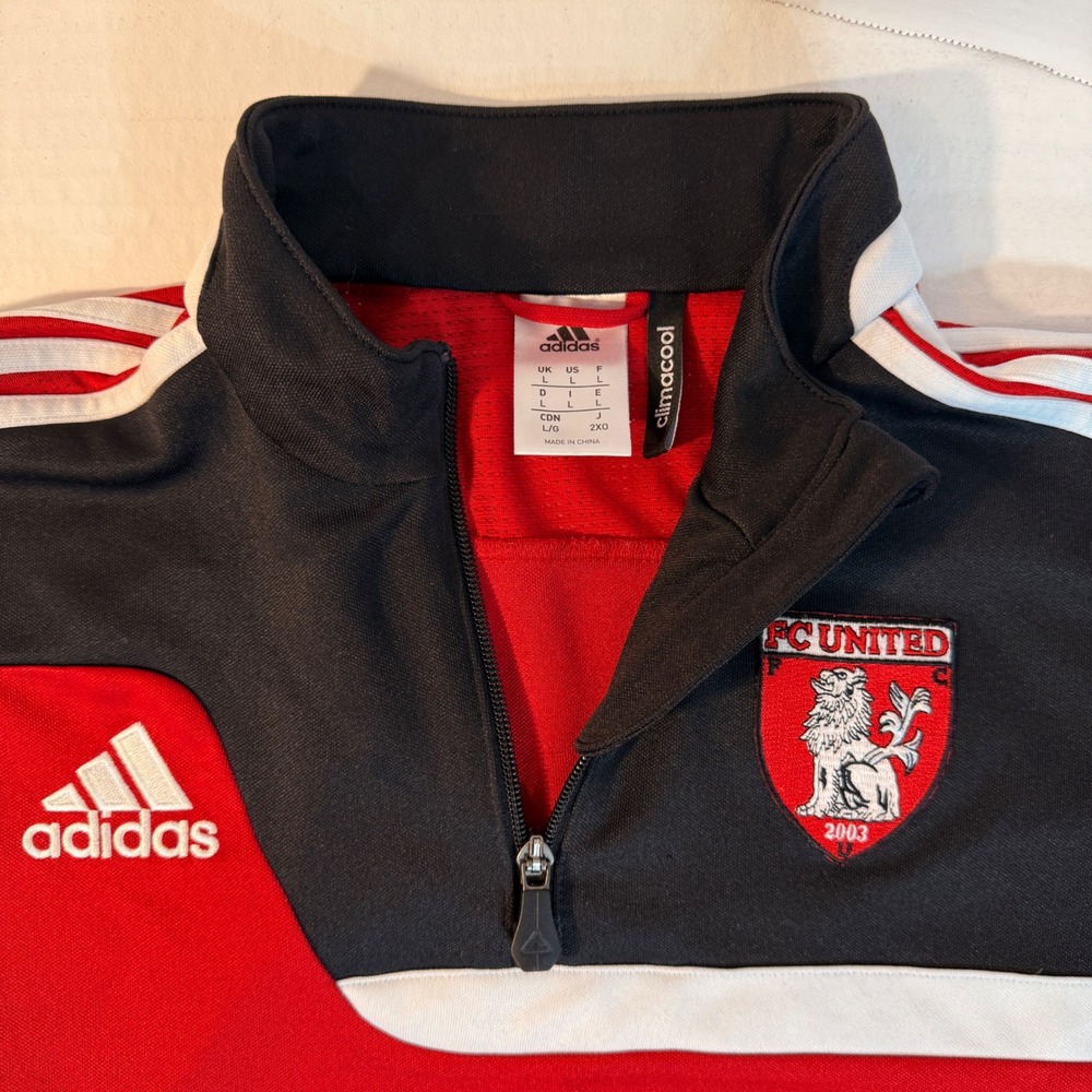 Adidas FC United Half Zip Pullover‎ ClimaCool Red Black Men's Jacket